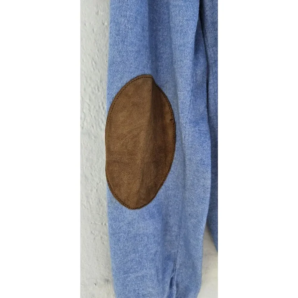 Banana Republic Sweater Mens Medium Baby‎ Blue Cotton Cashmere Suede Elbow Patch